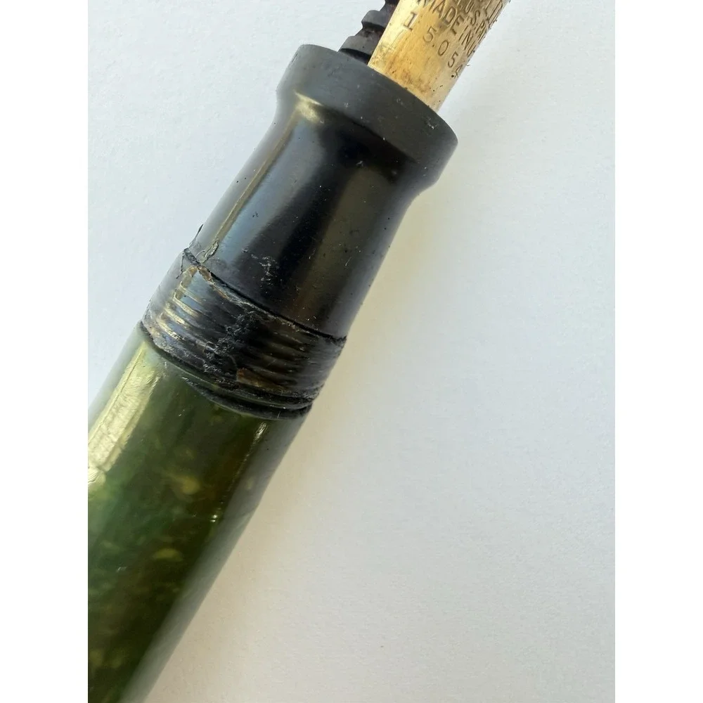 1920 Sheaffer Flat Top Full Sz 14k Nib Fountain Pen Jade Green Marbled White Dot